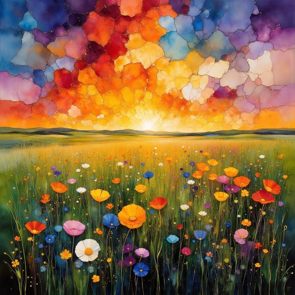 North Dakota Plains Sunset as Oil Painting