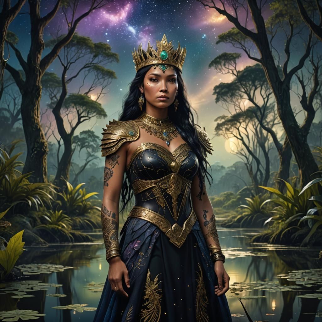 Magical Swamp Princess in Matte Painting Style