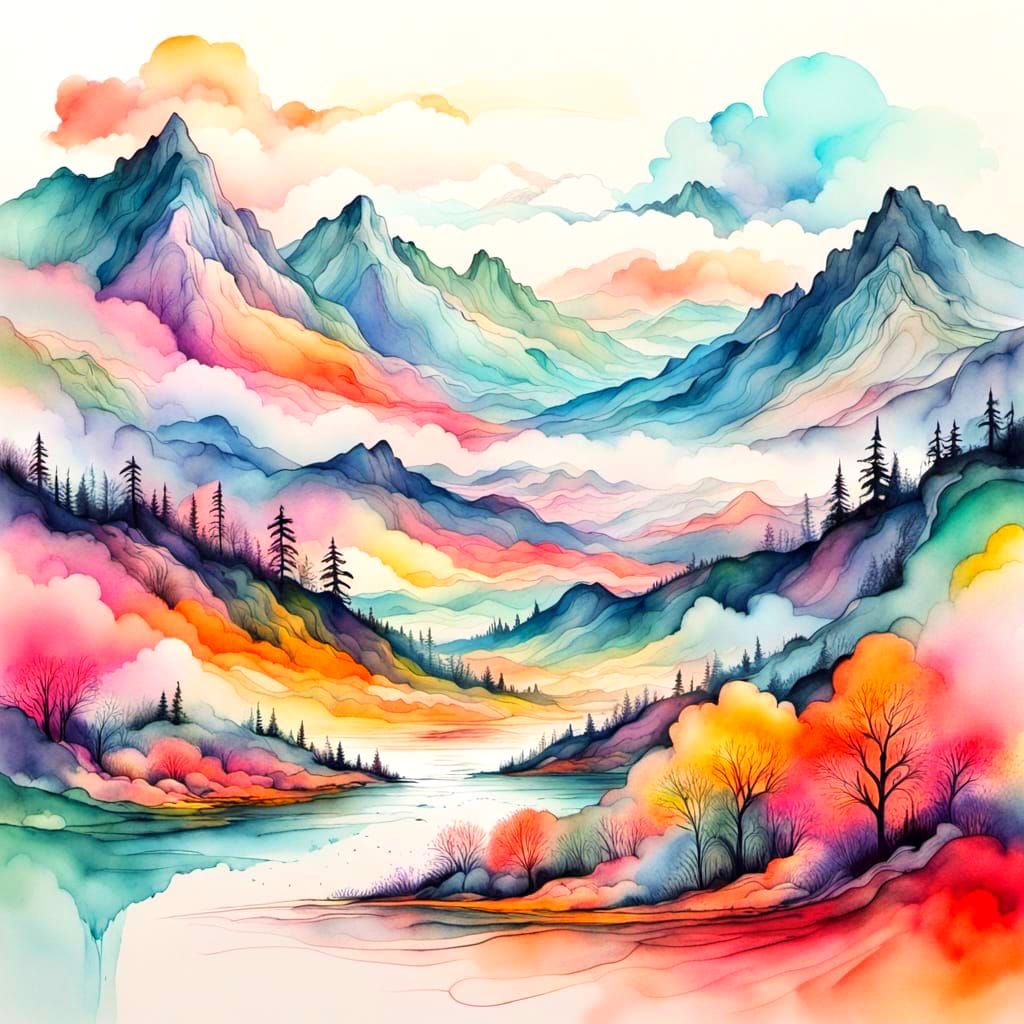 Colorful Ink Landscape Illustration