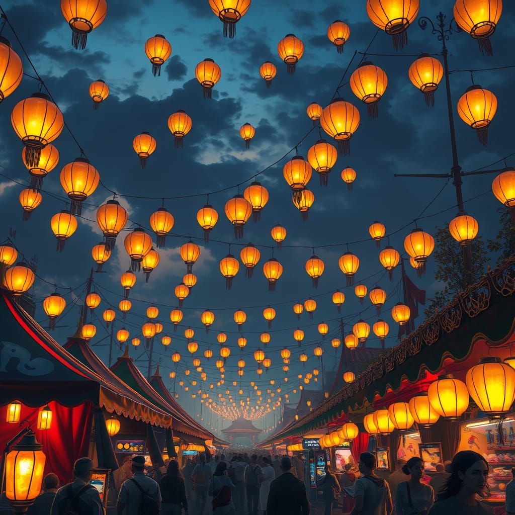 Twilight Carnival with Glowing Lanterns