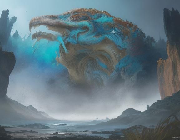 Prehistoric Scene in Gouache and Watercolor