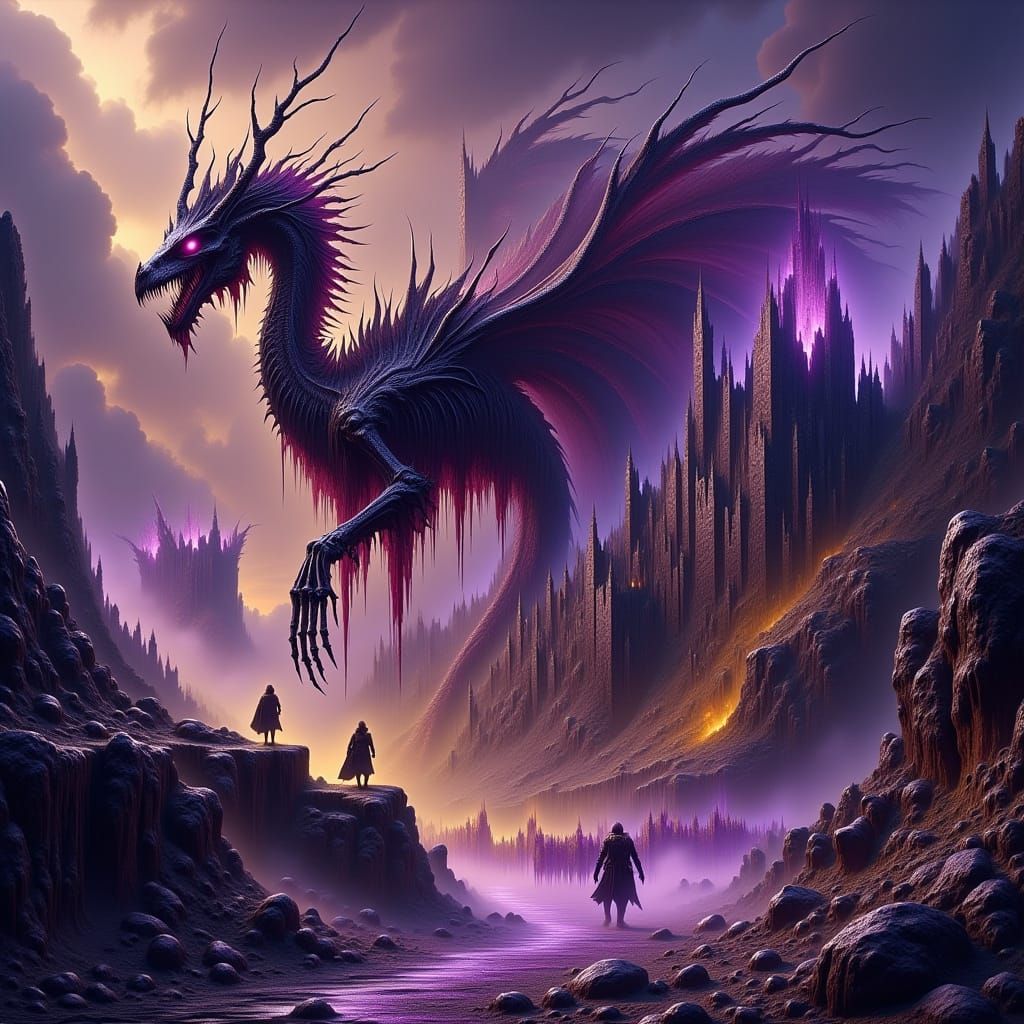 Skeletal Zombie Dragon Assaults Mountain Castle