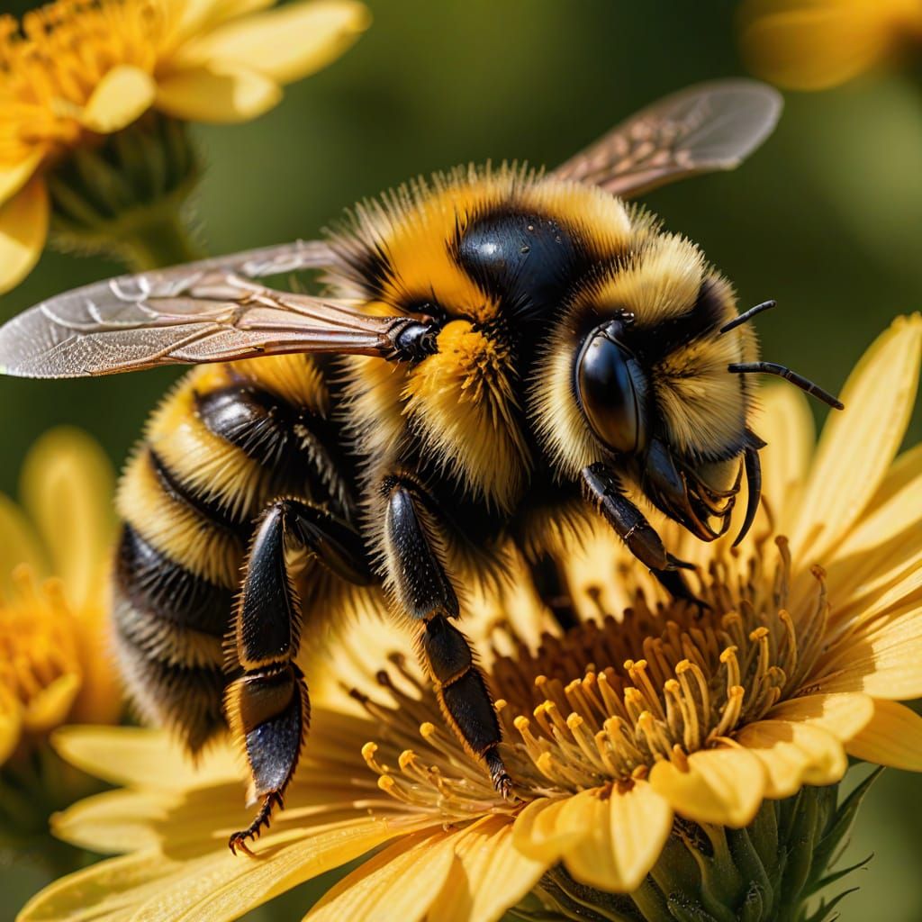Bumblebee on Flower in Macro Photography