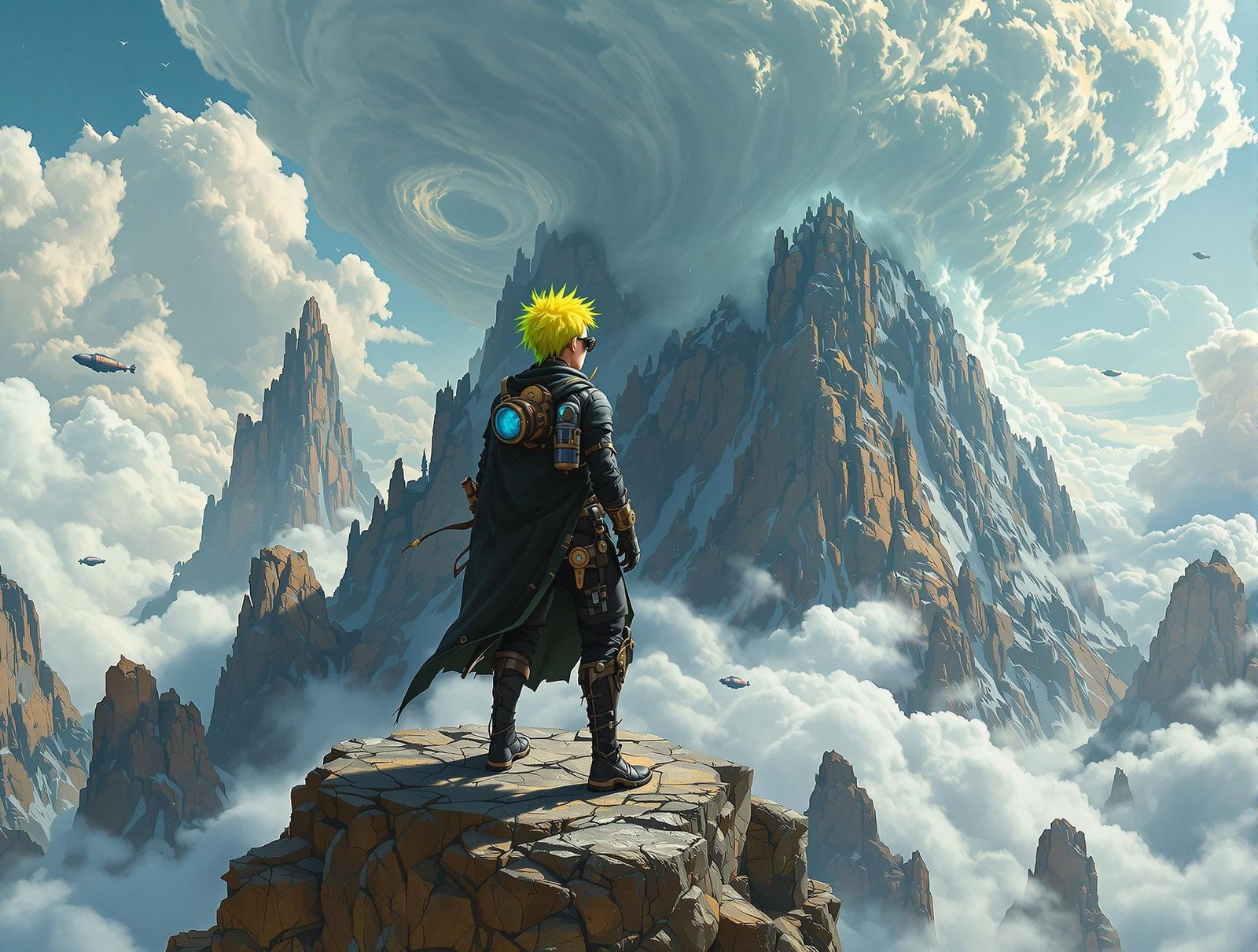 Dieselpunk Explorer on Art Nouveau Mountain