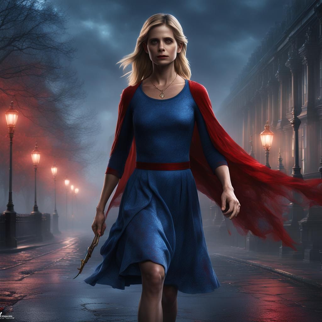 Buffy Summers and Angel in London Fog