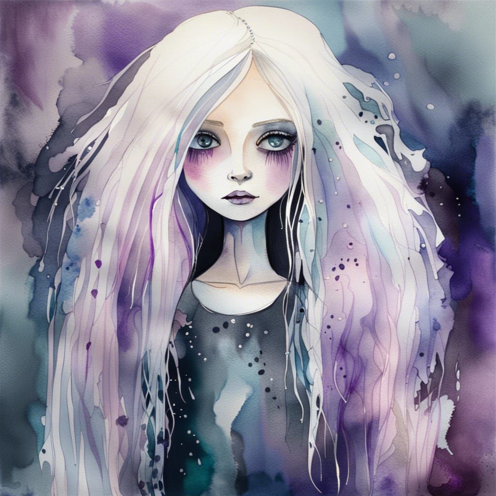 Glass Tutu Girl, Moody Dark Watercolor