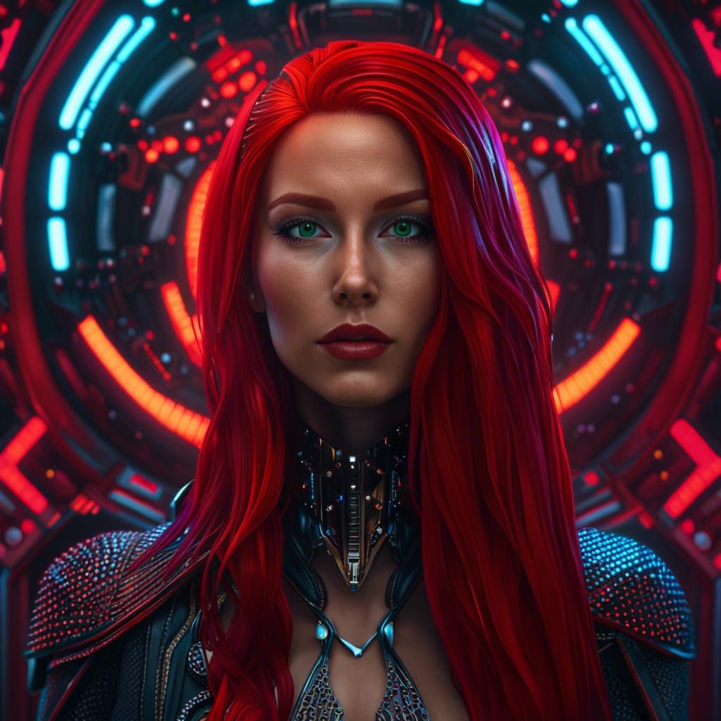 Cyberpunk Redhead in Detailed Digital Painting