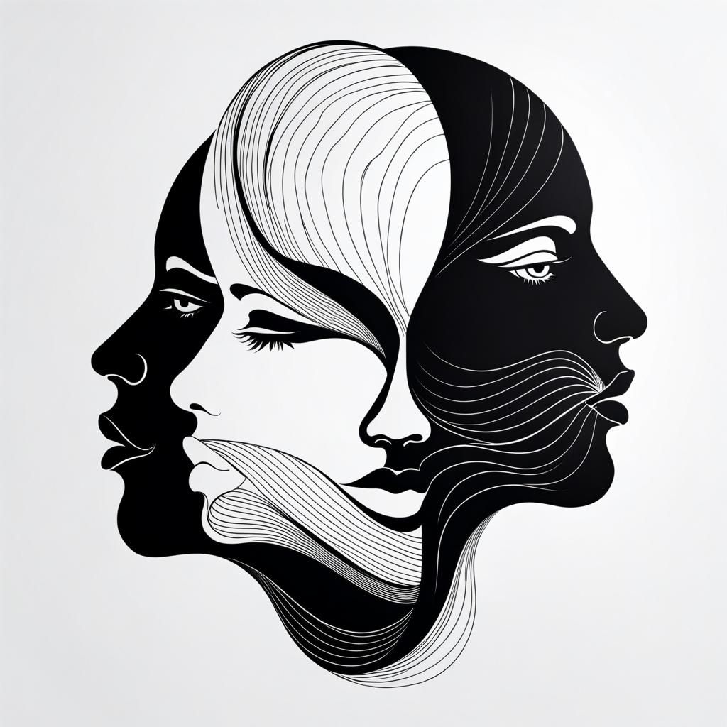 Minimalist Abstract Line Art: Two Faces