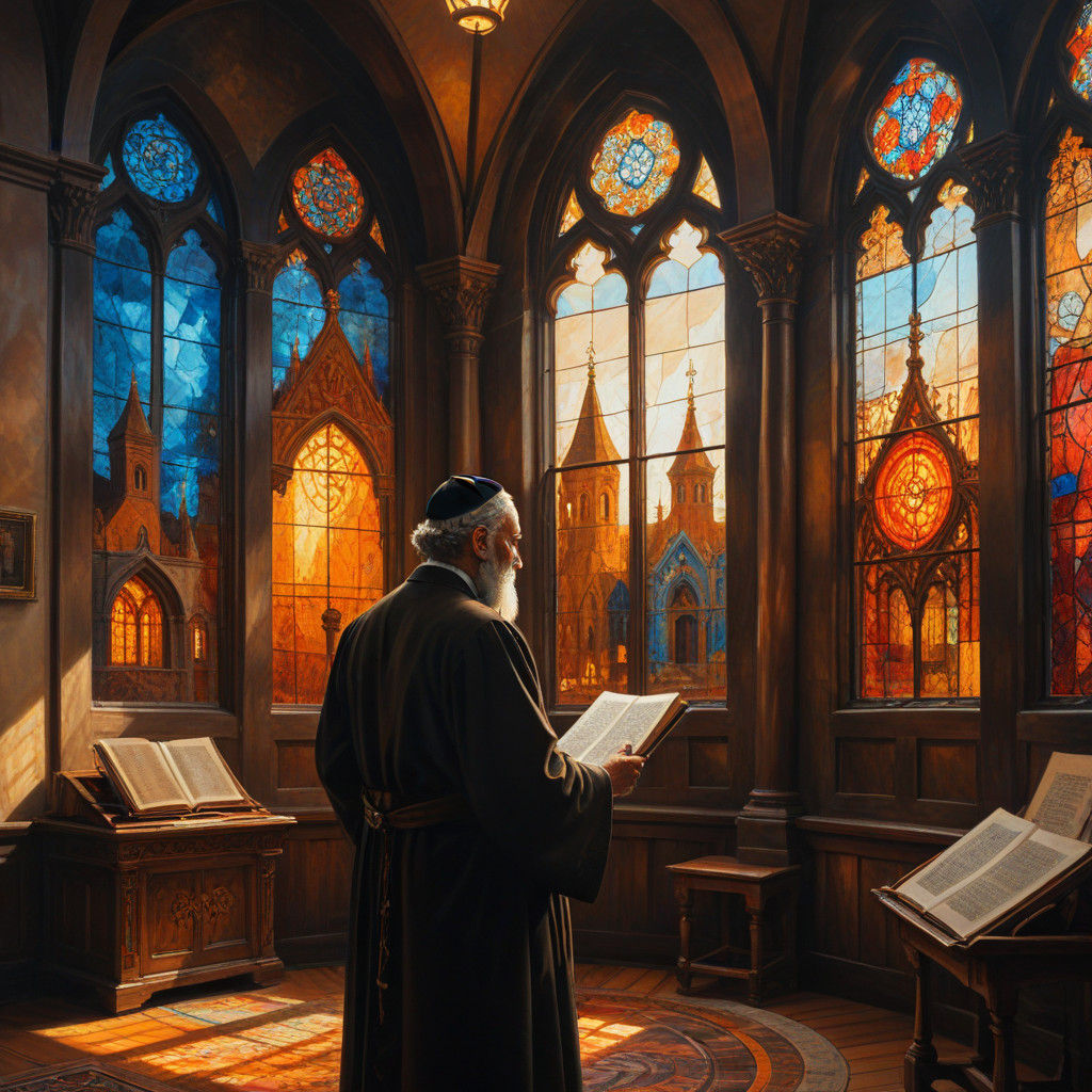 Surrealist Masterpiece: Rabbi in 13th Century Synagogue