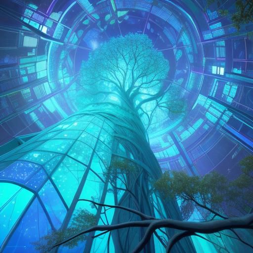 Glowing Tree in Futuristic Glass Dome: Digital Art