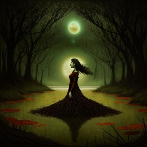 Surreal Landscape on Broken Worlds in Folk Art Style