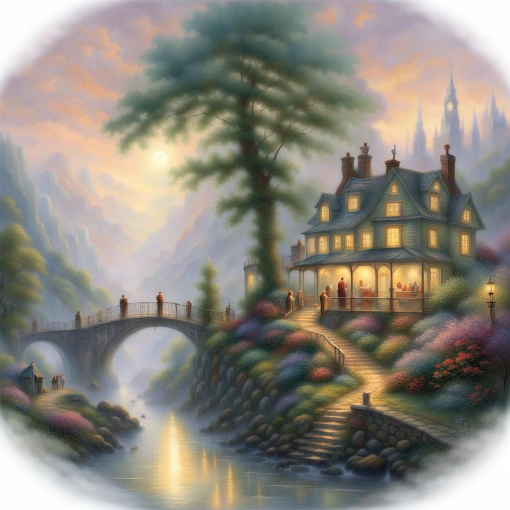 Ethereal Giant in Misty Fantasy Landscape