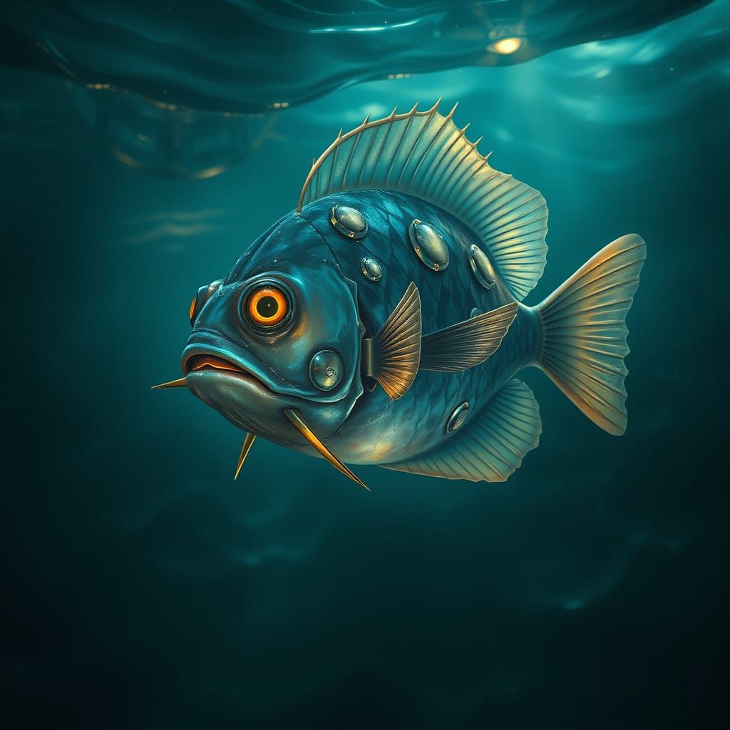 Mystical Lantern Fish in Iridescent Abyss