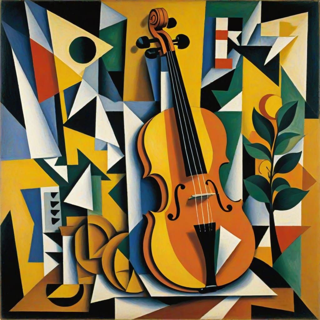 Cubist Masterpiece of Fragmented Forms and Geometric Pattern...