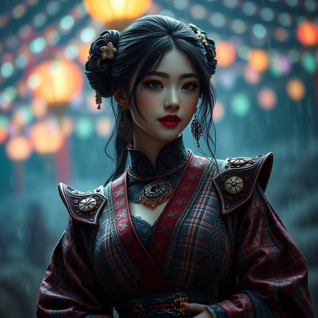 Enchanting Necromancer in Opulent Rainy Landscape