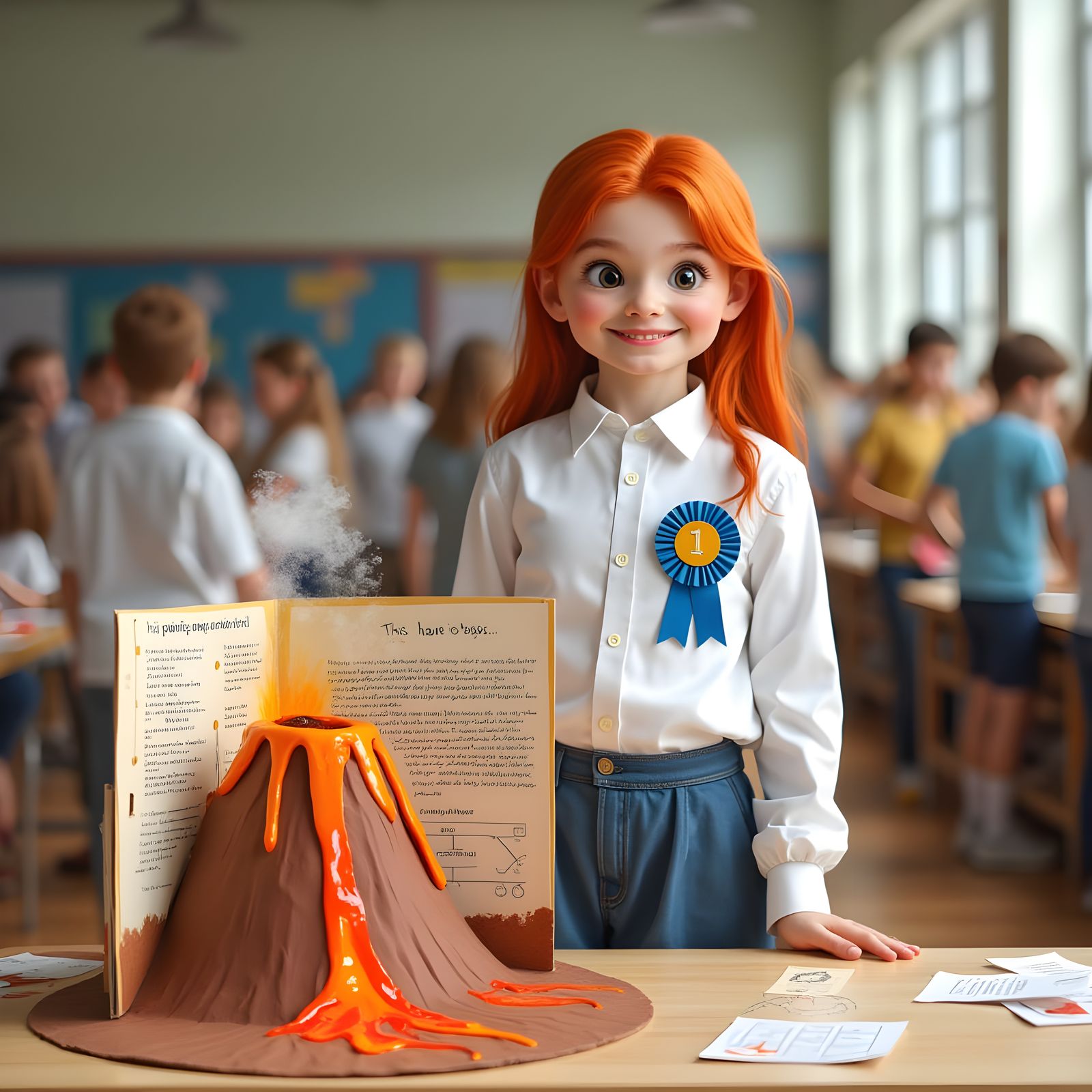 Science Fair Winner with Papier-Mâché Volcano Diorama