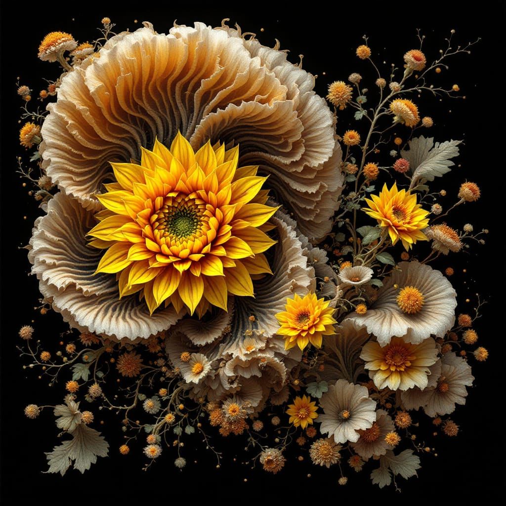 Trippy Fractal Fungi and Chrysanthemum Spiral