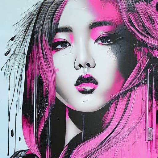 Rosé of Blackpink in Black and White Comic Style