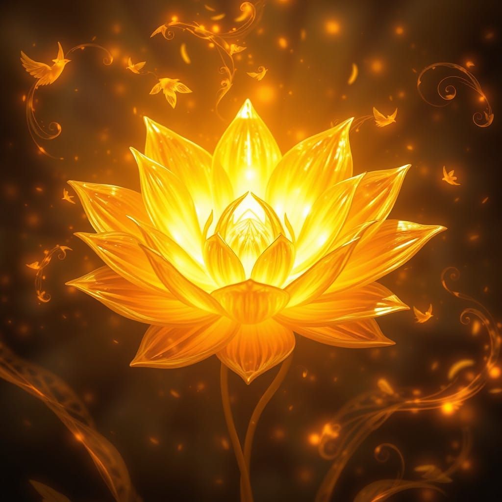 Golden Cosmic Bloom Radiates Ethereal Light