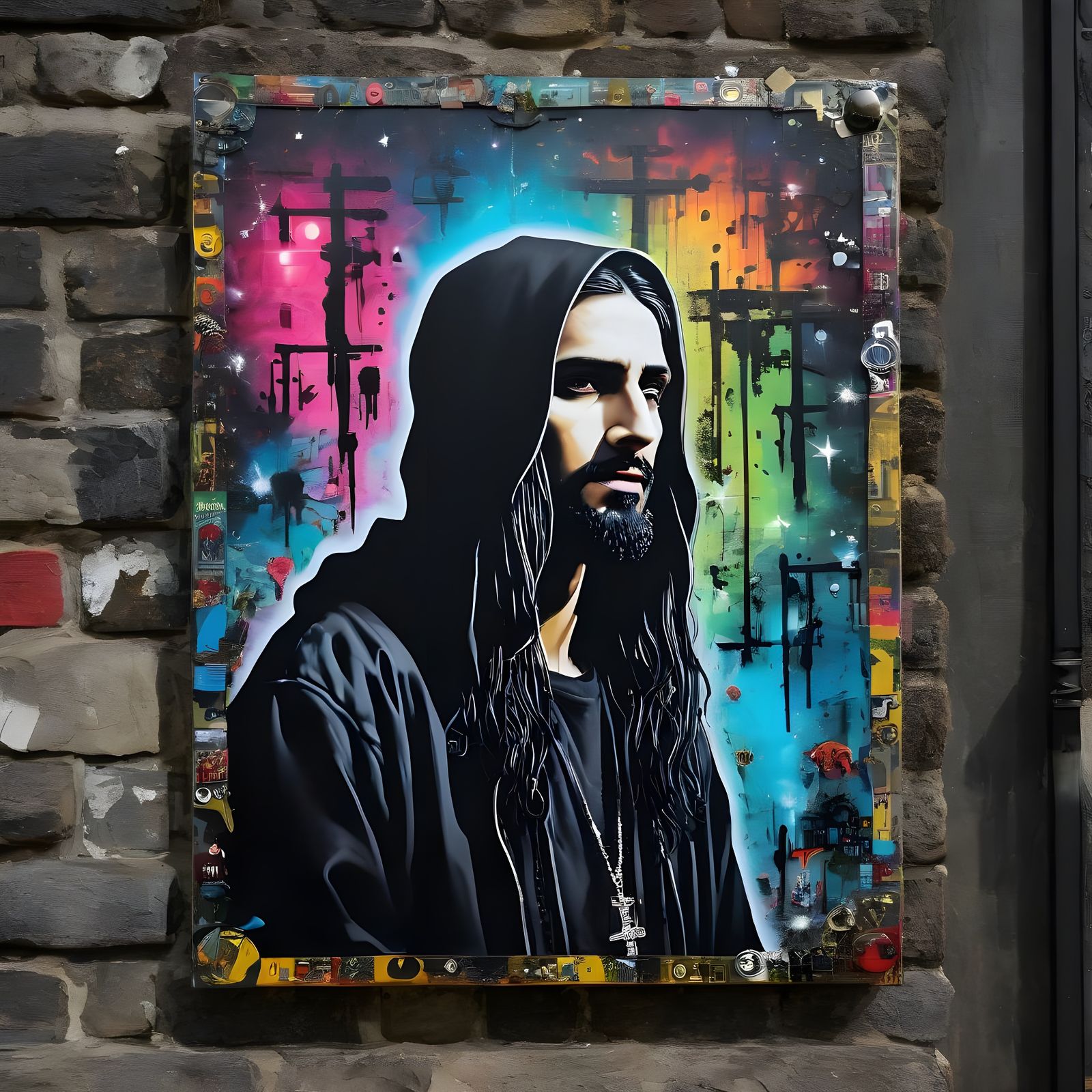 Jesus as Street Artist in Gothic Mixed Media Collage