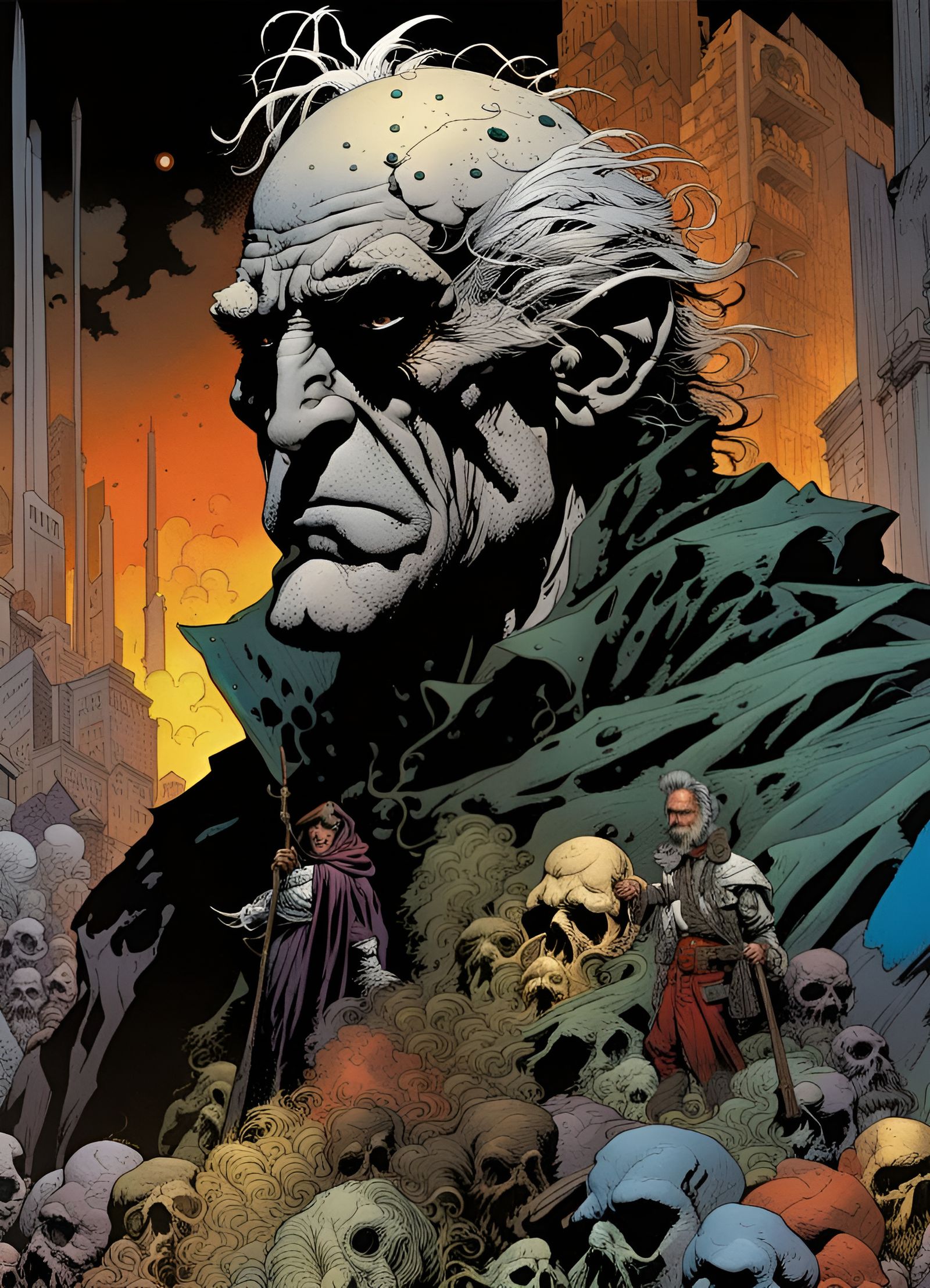 Dark God Portrait in Comic Book Art Style