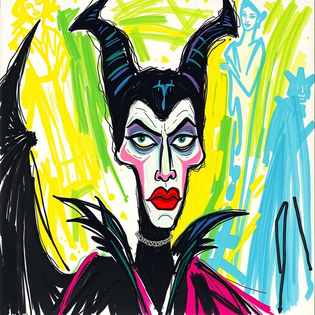 Maleficent as a Child's Drawing in Basquiat Style