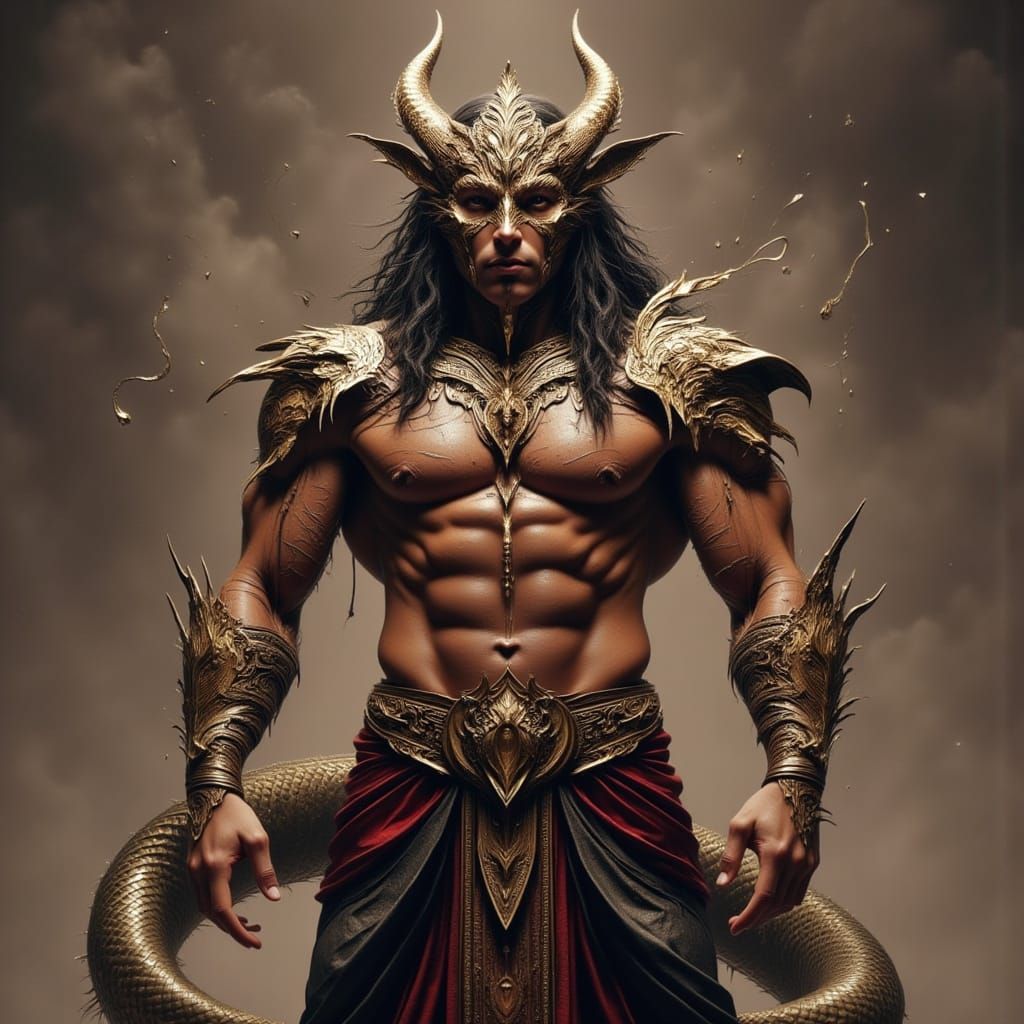 Terrifying Serpent God Hybrid in Aztec Style