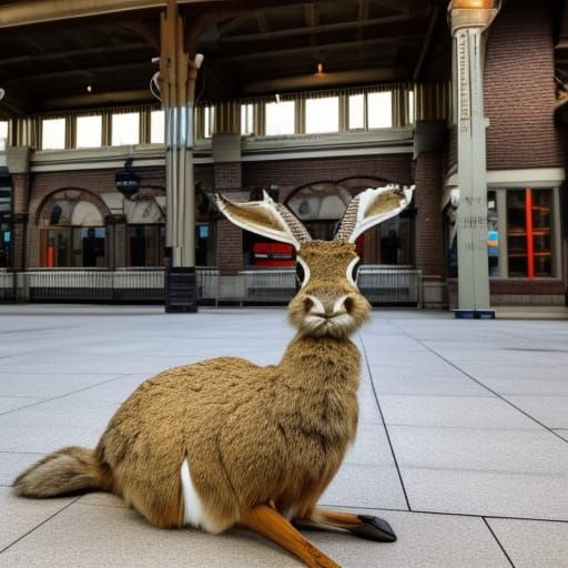 Jackalope in Train Station, Goya Style