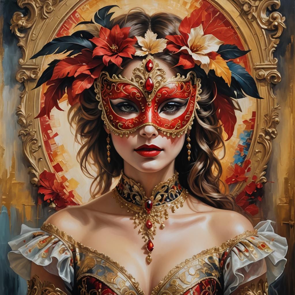 Baroque Portrait: Girl in Exquisite Masquerade Mask