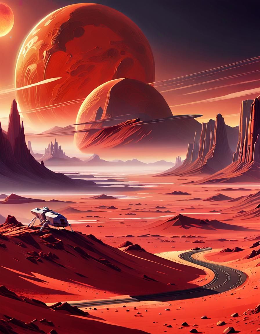 Spacecraft Approaches Mars in Sci-Fi Concept Art