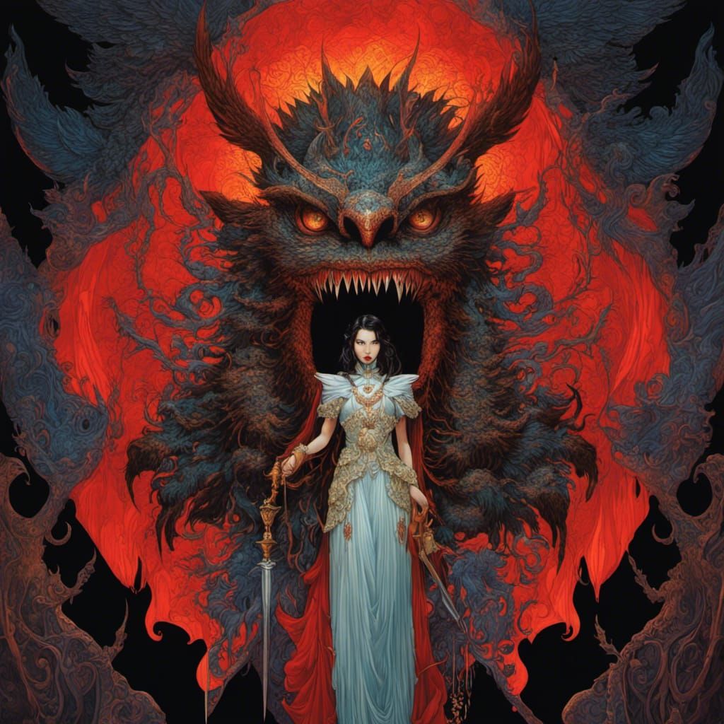 Neo-Gothic Snarling Bird Monster Painting