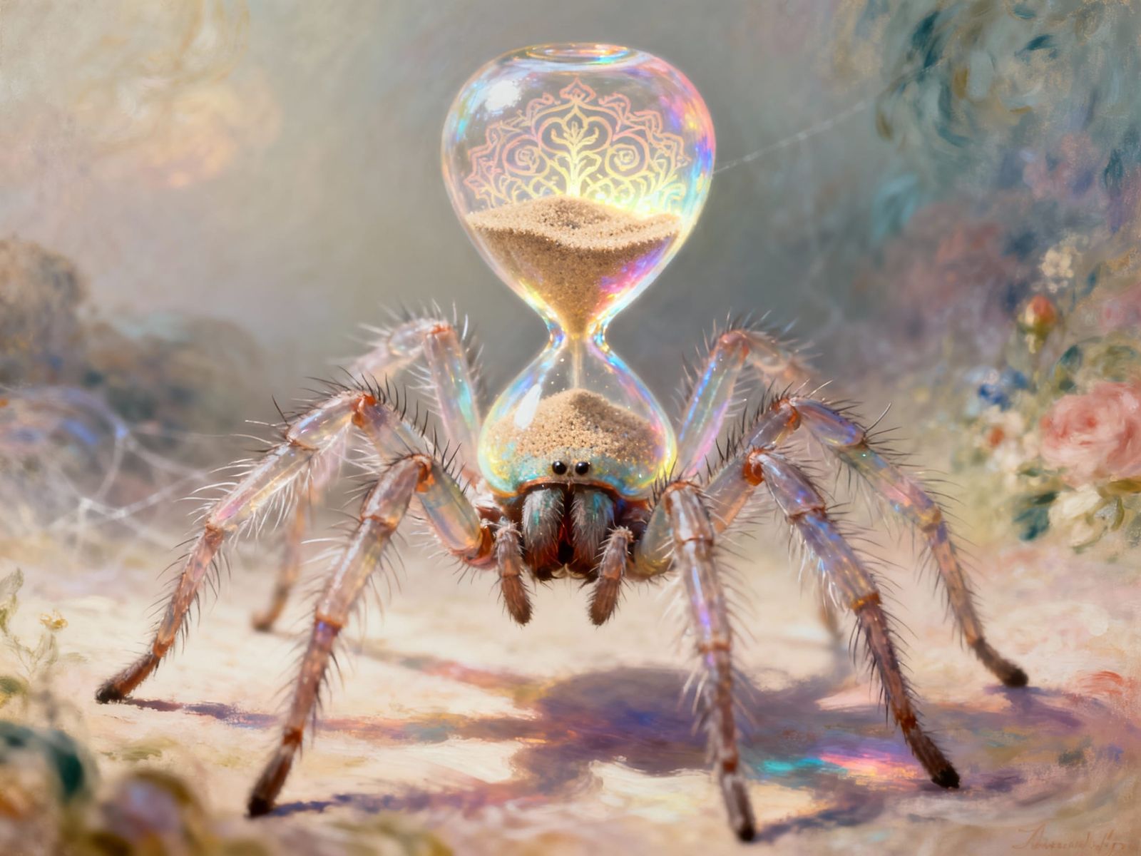 Ethereal Hourglass Spider in Vibrant Surrealism