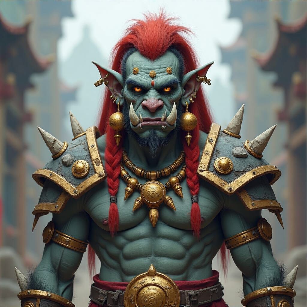 Majestic Armored Troll with Golden Adornments