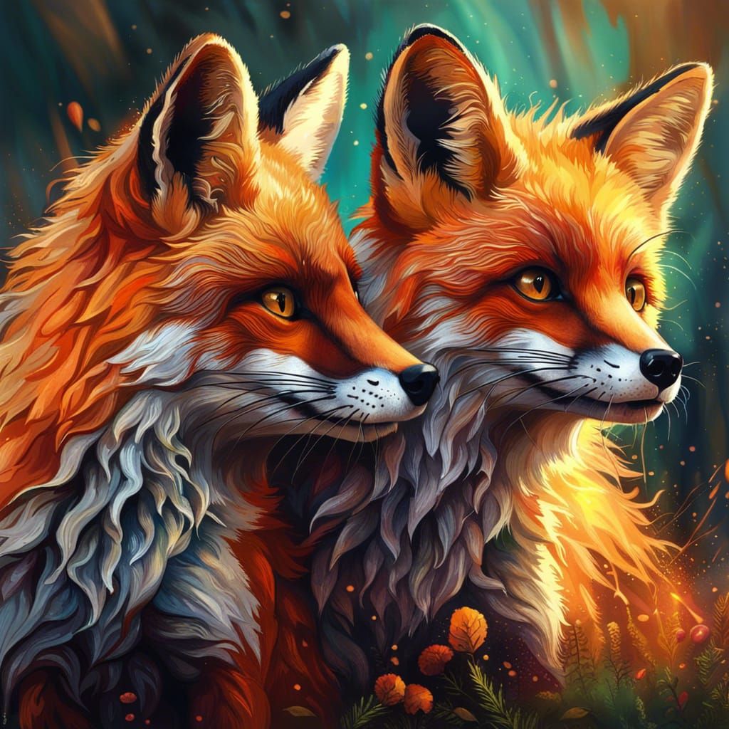 Hyperrealistic Foxes in Colorful Splash Art