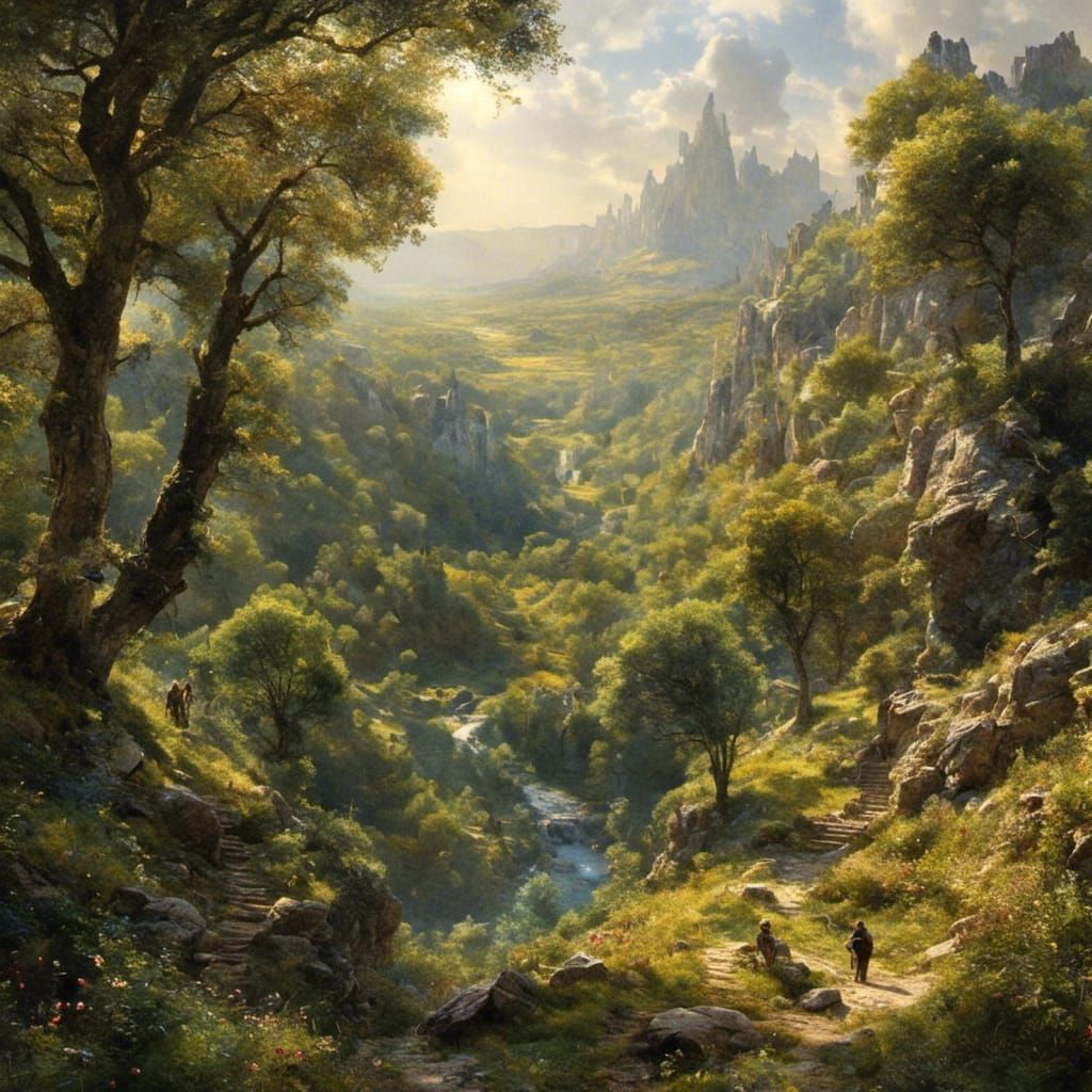 Enchanting Hike Through a Light Fantasy World