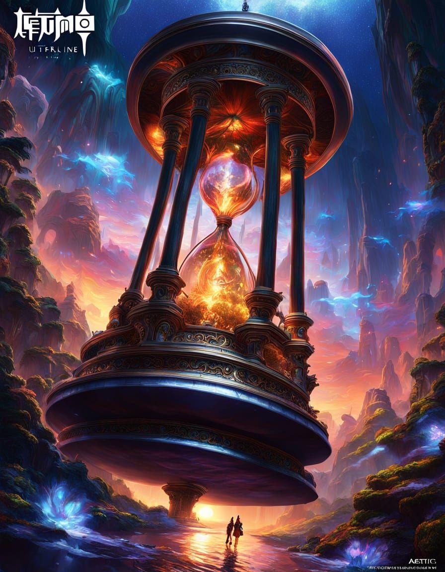 Ethereal Cosmic Hourglass in 3D Anime Style