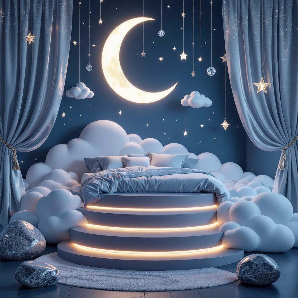 Dreamy Bedroom with Floating Bed in Fantasy Style