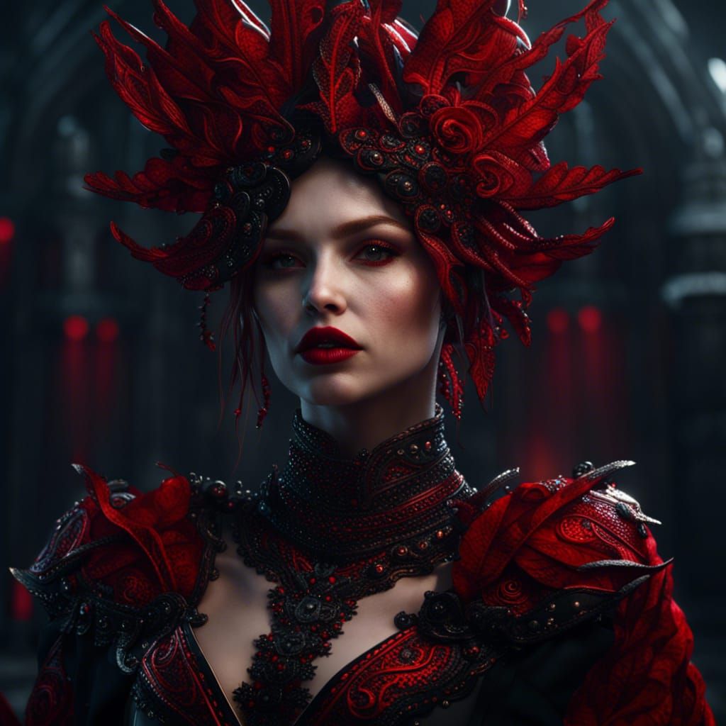 Goth Woman with Ruby Red Lips: Detailed Matte Painting