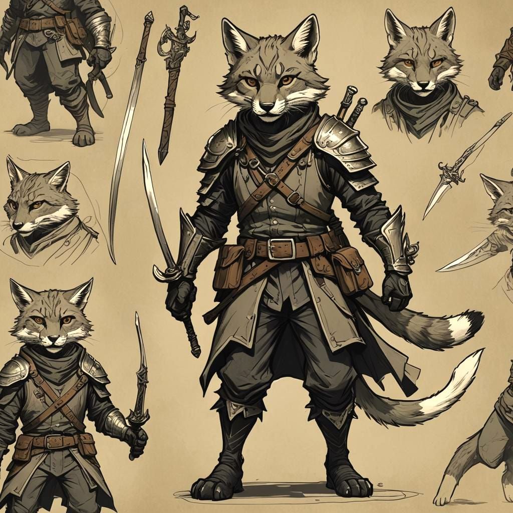 Tabaxi Ranger Character Design in Dark Fantasy Style