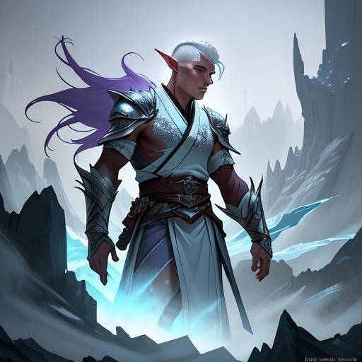 Icy Elf with Purple Kimono: High-Fantasy Concept Art
