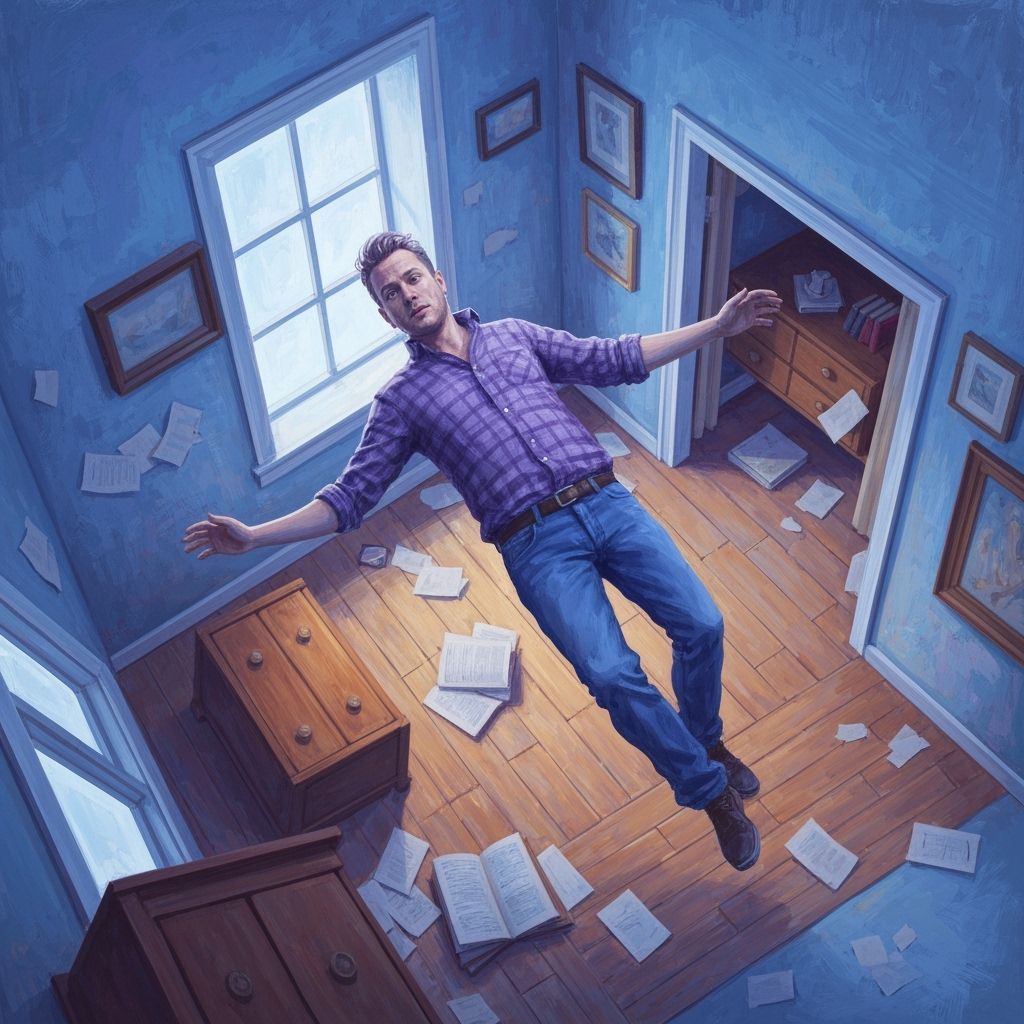 Distorted Room with Man in Digital Painting Style