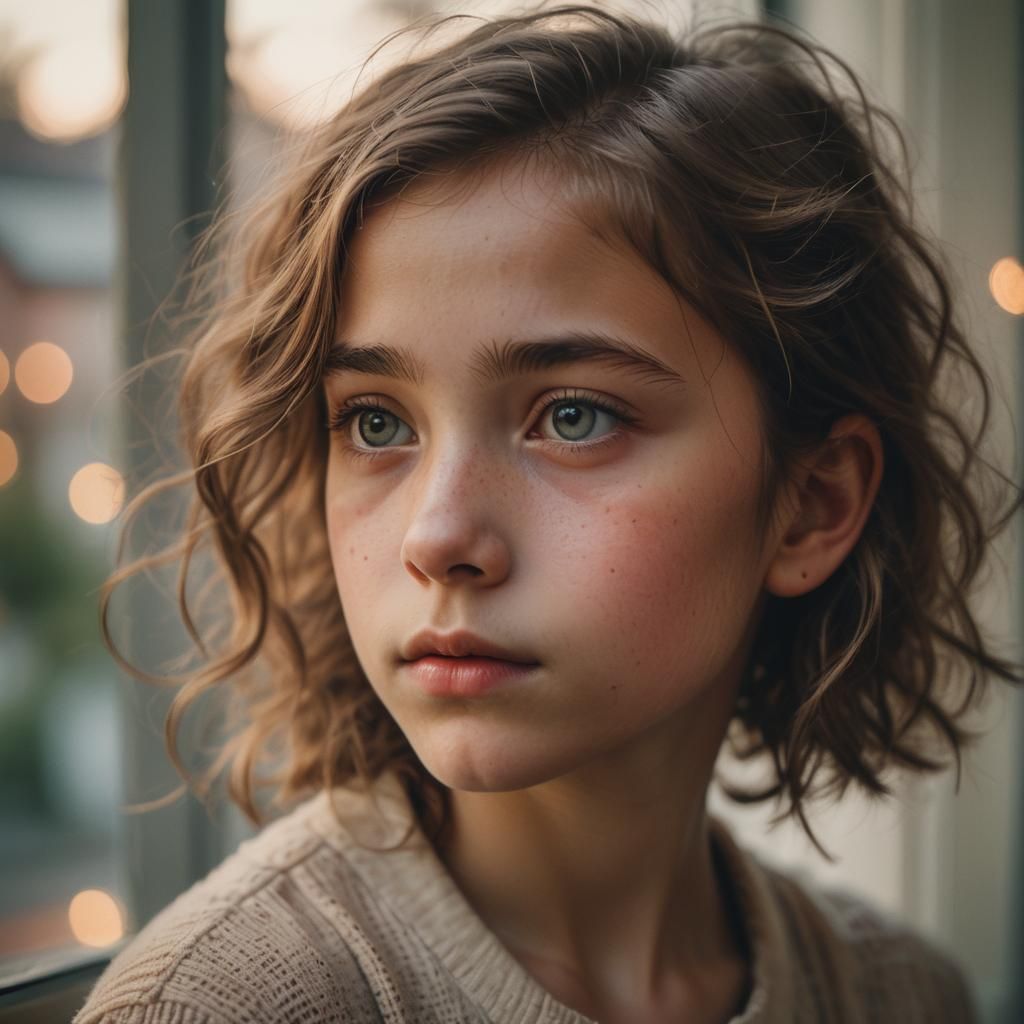 Romantic Portrait of Girl at Window