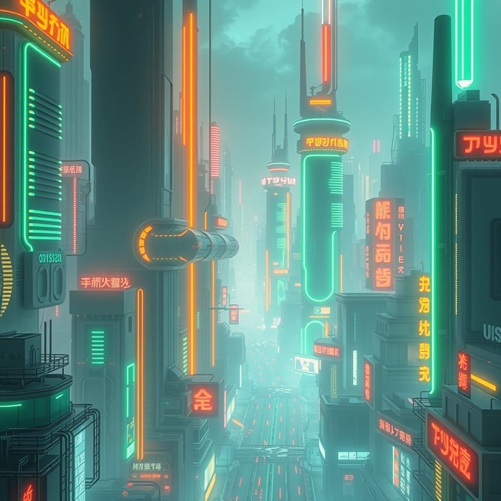 Futuristic Cityscape Aglow with Neon Lights