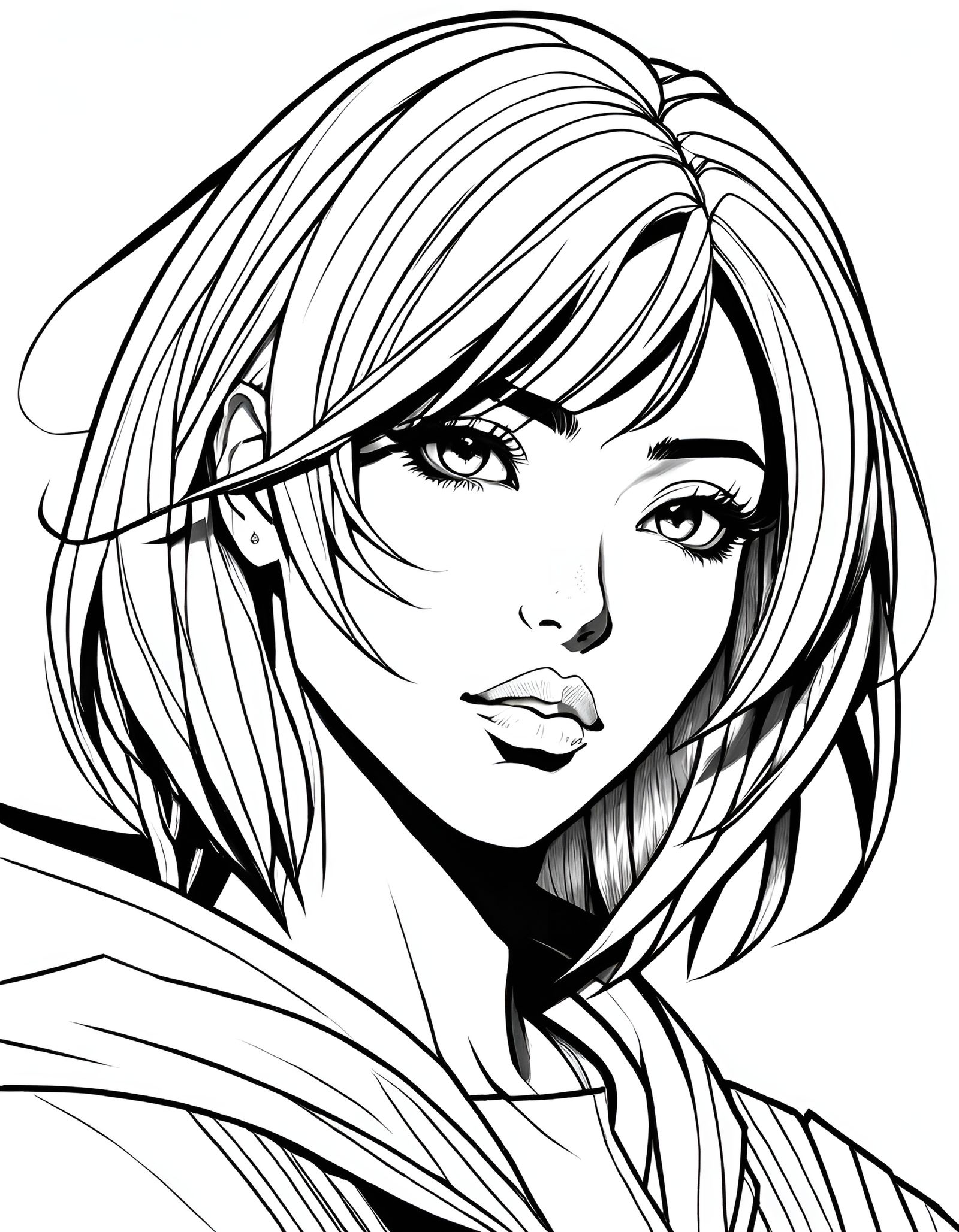 Manga Woman Coloring Page Portrait