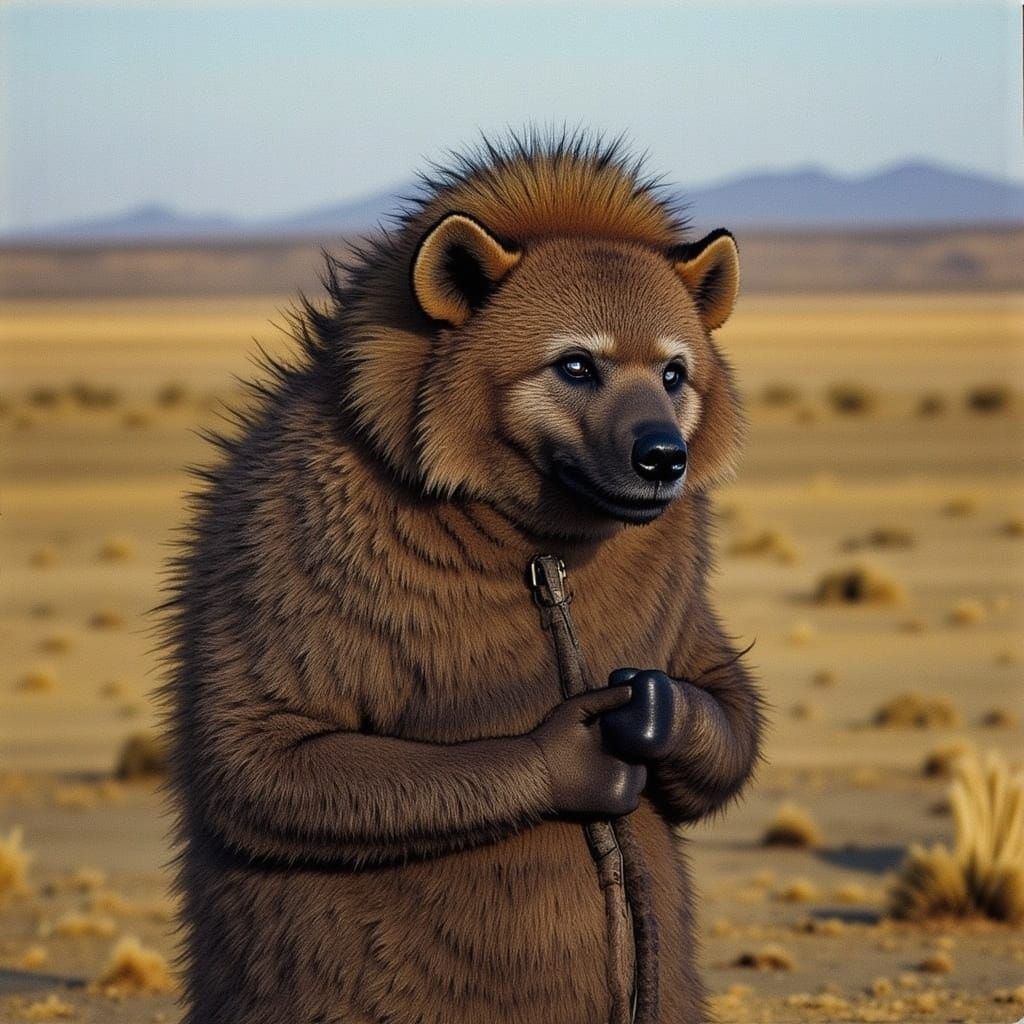 Hyena Poaching Wildlife Under Aurora Borealis