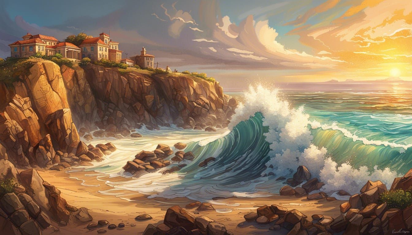 Breathtaking Coastal Panorama in Hyperrealistic Splash Art