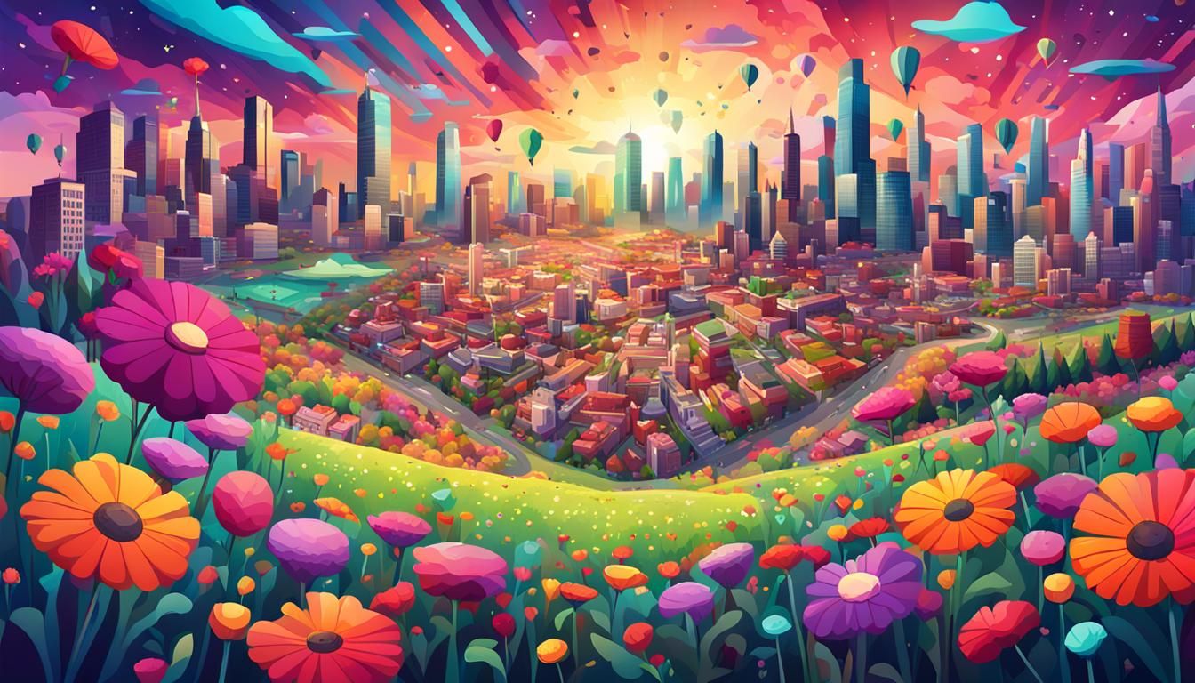Android Jones Style City in Floral Field