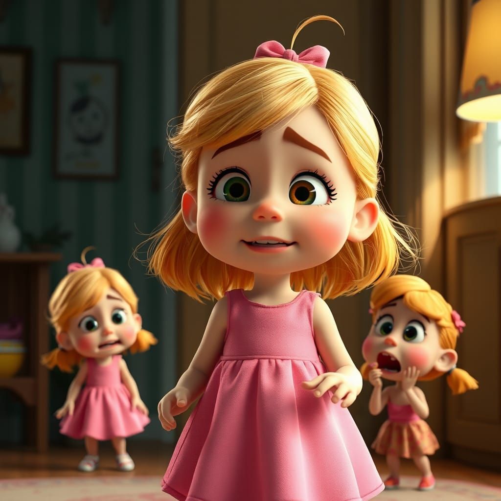 Girl's Emotions in Pixar-Style 3D Cartoon