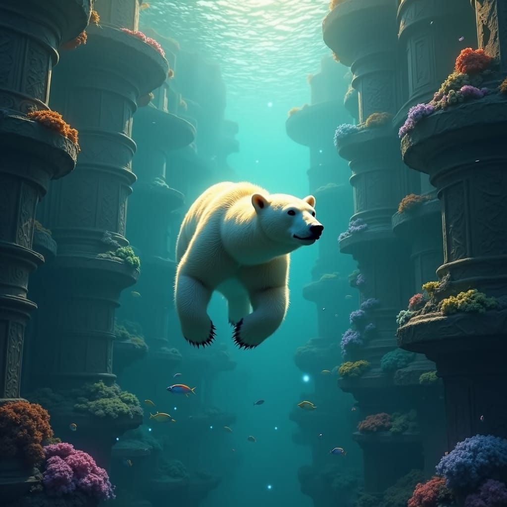 Polar Bear in Atlantis: a Fantastical Underwater City