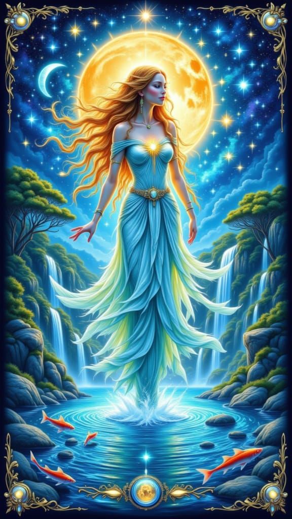 Boann, Goddess of the Boyne, in Tarot Style